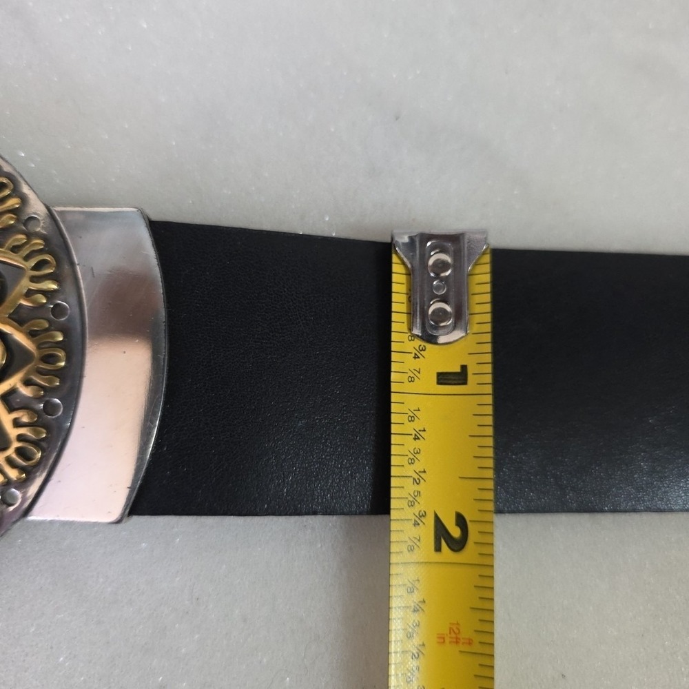 Chico's Black Genuine Leather Belt S/M Boho Mixed Metal Ornate Buckle 30" 2485 - Picture 11 of 12